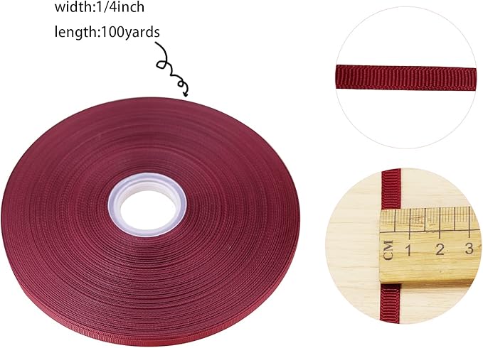 Jesep One Roll 100 Yards 1/4 inch Maroon Soild Grosgrain Ribbon Boutique Gift - Image 5