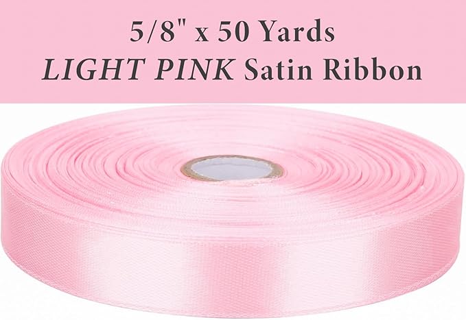 5/8 Inch Light Pink Satin Ribbon 50 Yards Solid Fabric Ribbons - Image 2