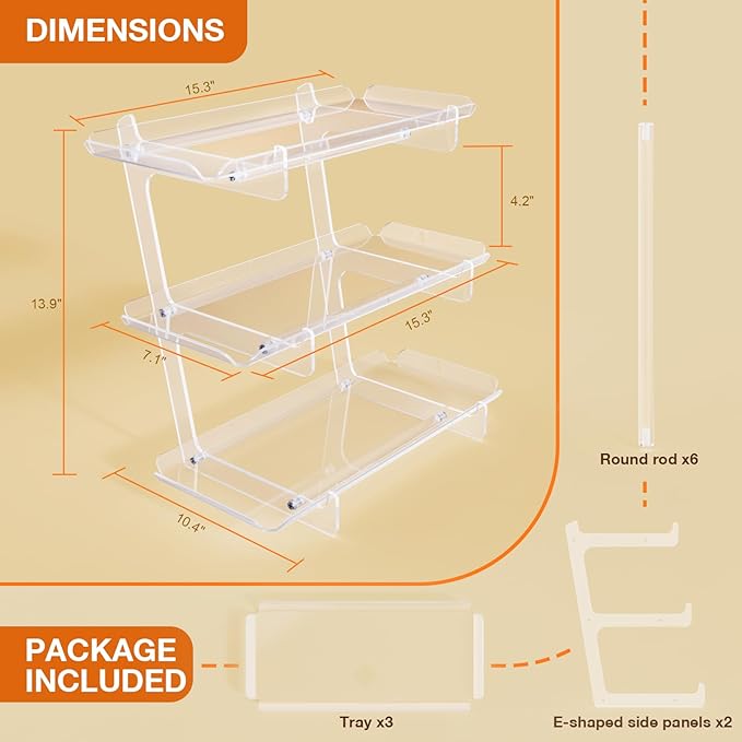3 Tier Acrylic Serving Tray, 15.3" x 7.1" Dessert Table Display Set Stand - Image 5
