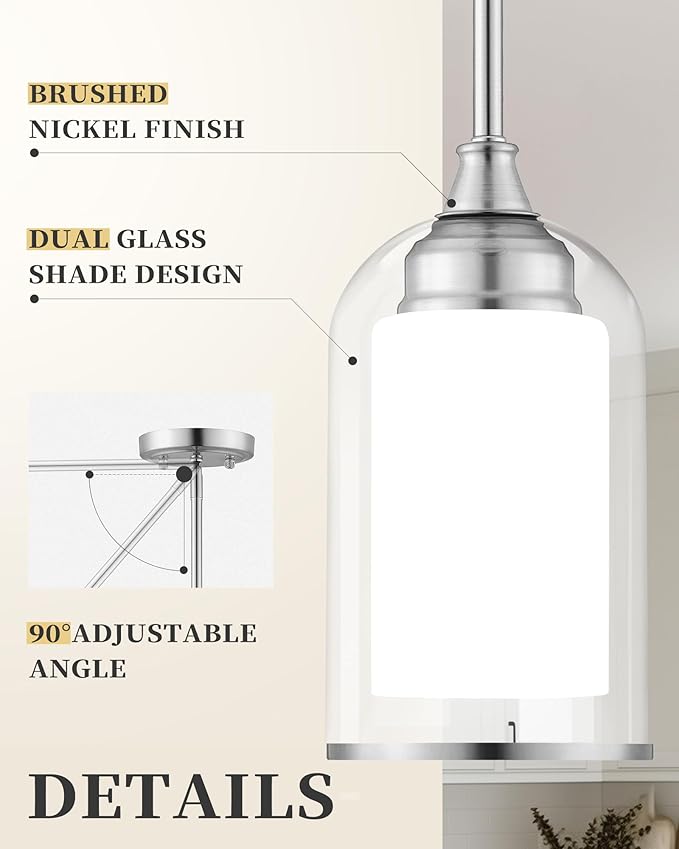 LIROUVET 2 Pack Pendant Light Fixtures, Modern Dual Glass Pendant Lights - Image 2