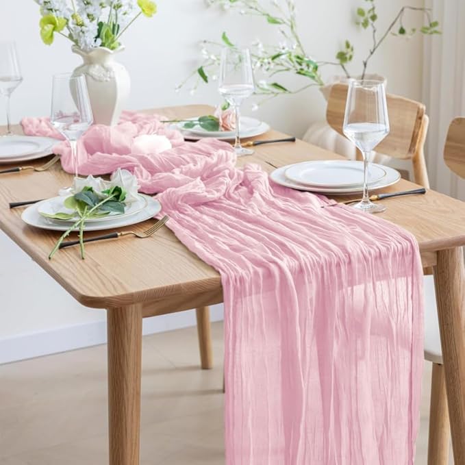 8 Pack 10Ft Table Runner 35x120 inch Pink Boho Gauze Table Cheese Cloth Long - Image 5