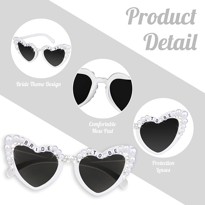 Bride Sunglasses for Bachelorette White Heart Glasses for Bride to Be Gift - Image 3