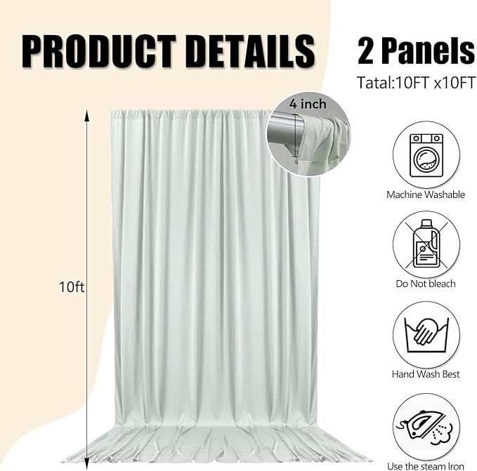 10ft x 10ft Silver Backdrop Curtains - Image 2