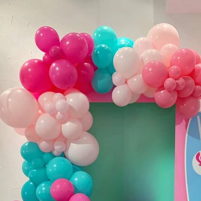 Pink Blue Balloons, 12 Inch Hot Pink Confetti Helium Balloon Rose Red Turquoise - Image 4