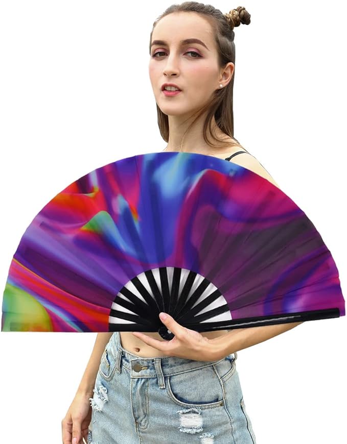 Amajiji Large Folding Hand Rave Fan Popping Fan - Image 4
