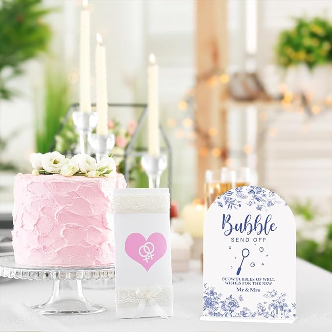 Acrylic Wedding Signs, Dusty Blue Wedding Decor, Bubble Send Off Signs - Image 6