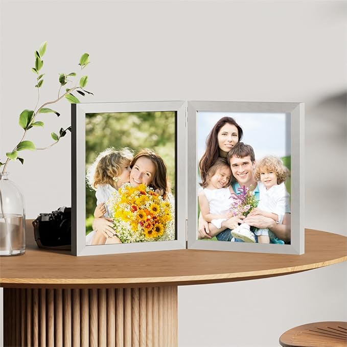 decorUhome Double 8x10 Picture Frame Vertical, Engineered Wood Bifold Photo - Image 7