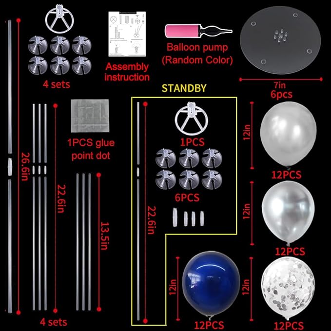 TONIFUL 6 Set Navy Blue Silver Balloon Centerpieces - Image 3
