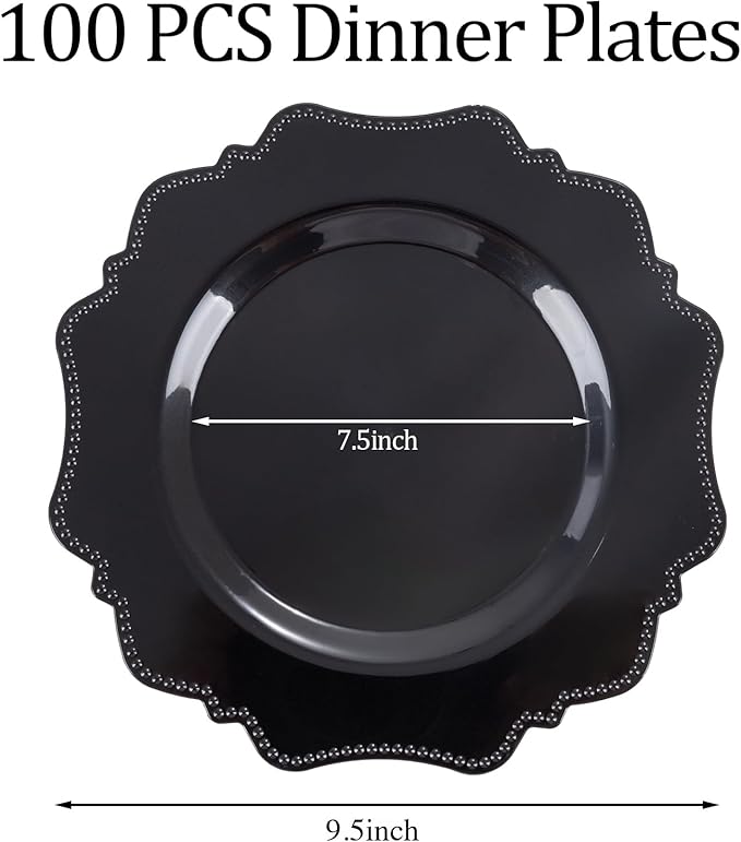 COLOSUS 100pcs Black Plastic Party Dinner Plates - Image 2