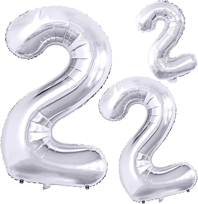 GOER Silver Number 2 Foil Balloons, Huge Number Balloons by GOER