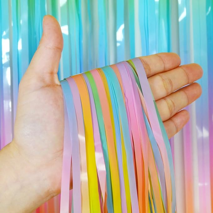 Melsan 2 Pack 3.2 ft x 8.2 ft Pastel Tinsel Foil Fringe Curtains Backdrop - Image 6