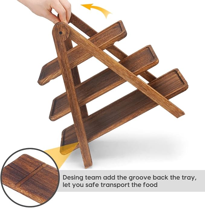 Manspdier Wood 3 Tier Serving Tray Three Tiered Serving Stand, Rectangle - Image 3