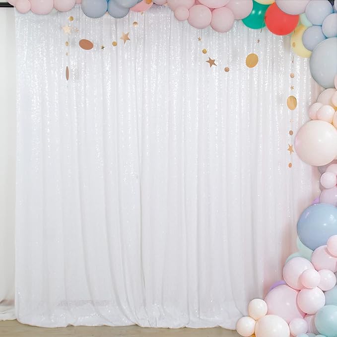 ShiDianYi 10x10 FT White Sequin Backdrop Curtain by ShiDianYi