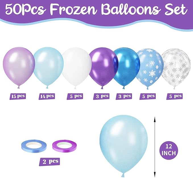 Paready Frozen Balloons Set, 12 Inch Metallic Pearl Light Purple Blue White - Image 3