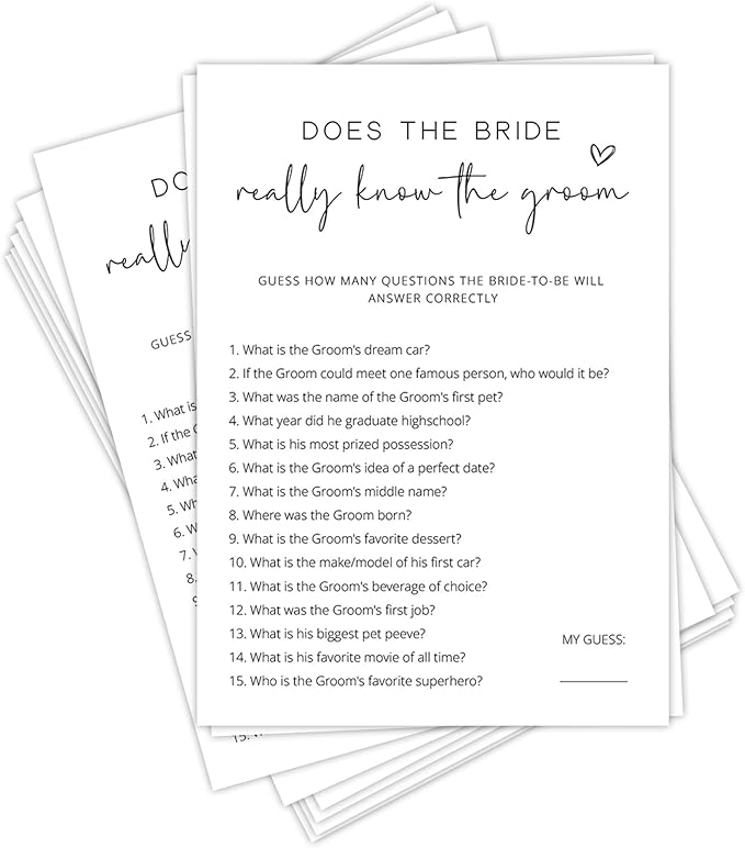 Bridal Shower Games, Does the Bride Really Know the Groom, Wedding Shower Games by Tsunerrorami