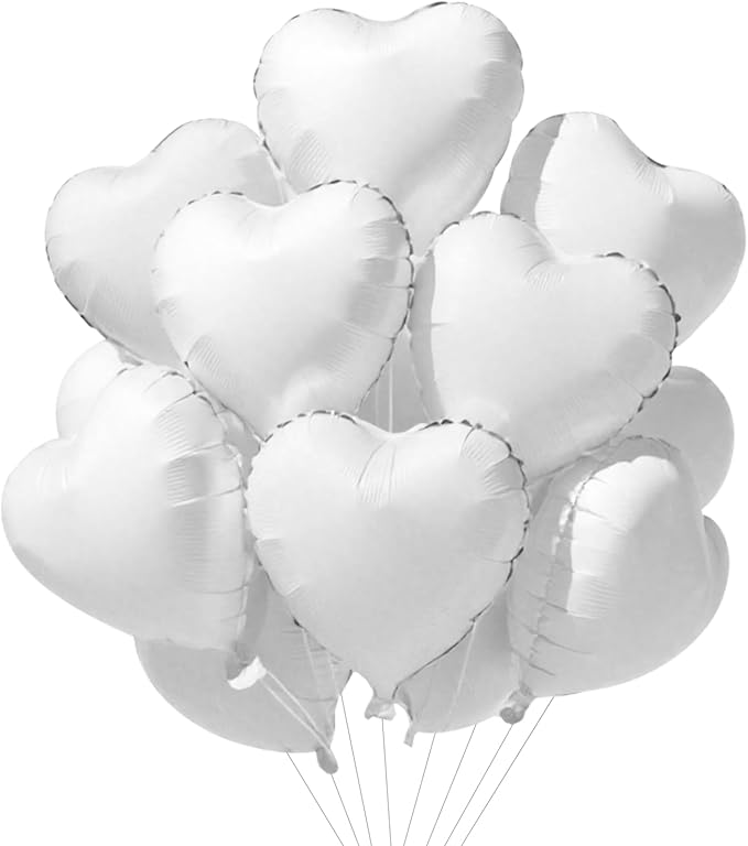 TONIFUL 15Pcs 18 Inch White Heart Balloons White Heart Shape Foil Mylar by TONIFUL