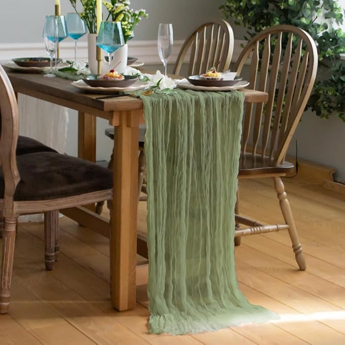Gauze Table Runner Bulk sage Green Set of 2 Items, 12 ft Cheesecloth Runner - Image 9