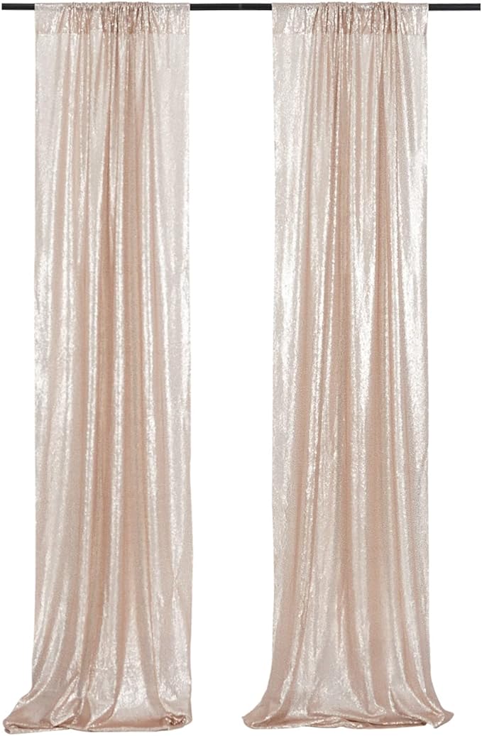 Poise3EHome Champagne Sequin Backdrop Curtains, 4 Panels 2FTx8FT Glitter - Image 2