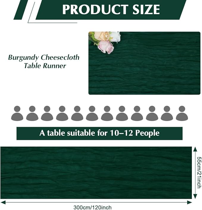 Blackish Green Cheesecloth Table Runner -21*120Inch Long Boho Wedding Table - Image 2