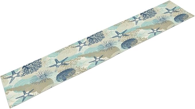 Nautical Coastal Table Runner，Ocean Themed Starfish Coral Conch Beach Kitchen - Image 2