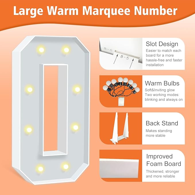 3FT Marquee Light Up Letters, Warm White Light Up Letters O, Large Marquee - Image 3