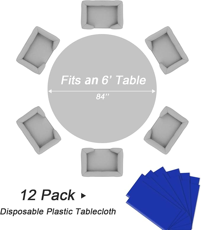 QIKSION Dark Blue Round Tablecloth 12 Pack, 84 Inch Plastic Table Cover - Image 5