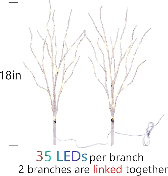 Birchlitland Lighted Birch Branches Battery Operated 18IN 70 LED 8 Function - Image 2