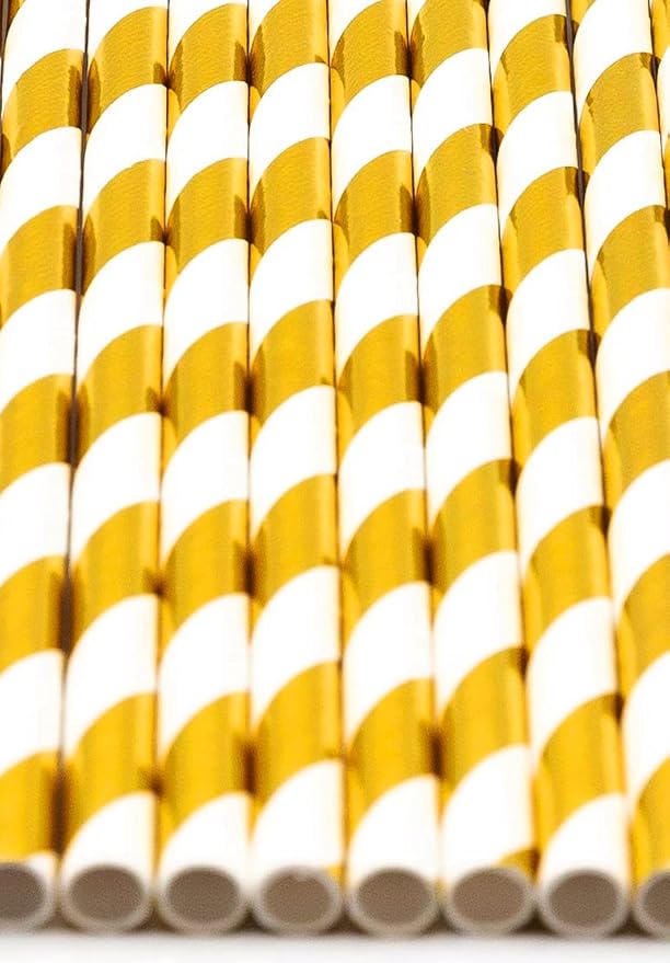 Pack of 150 Gold Foil Swirls Biodegradable 4-Ply Paper Drinking Straws - Image 3