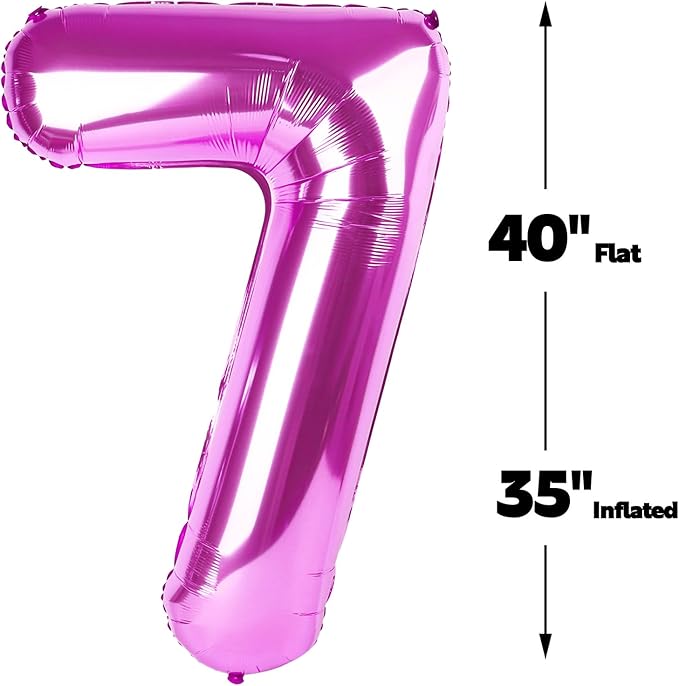 Digital Number 7 Rosy Purple Birthday Balloon 40 Inch, Foil Balloons - Image 3