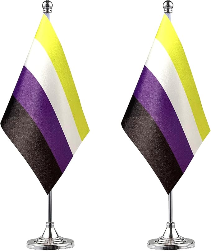 ZXvZYT 2 Pack Pride Non-Binary flag NB table flag, Small Mini LGBT Desk Flags by ZXvZYT
