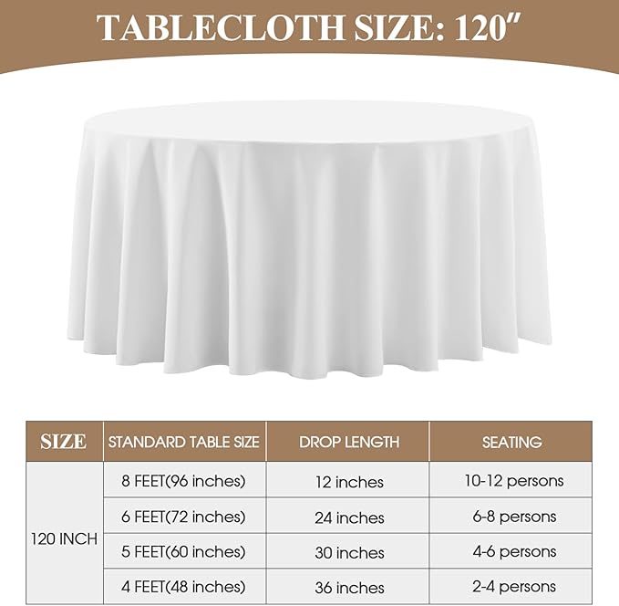 Round Tablecloth 120 Inch 2 Pack White Tablecloths Washable Decorative Linen - Image 2