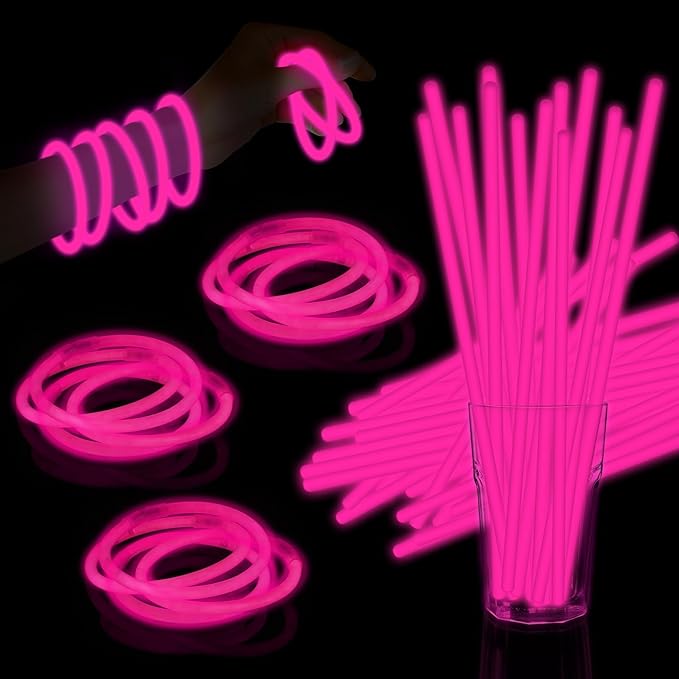 60 Pack 8” Pink Glow Sticks Bulk by Taikula
