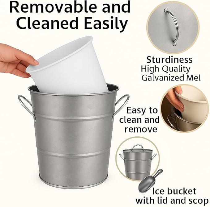 Insulated Ice Bucket with Lid Scoop Handle - Image 3