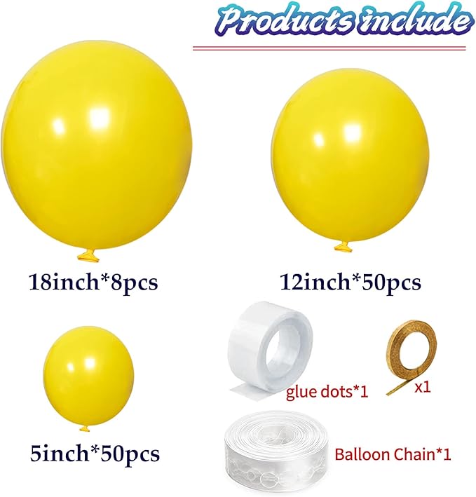 KAWKALSH Yellow Balloon Arch Kit 111Pcs 18 12 5 Inch Latex Party Balloons - Image 2