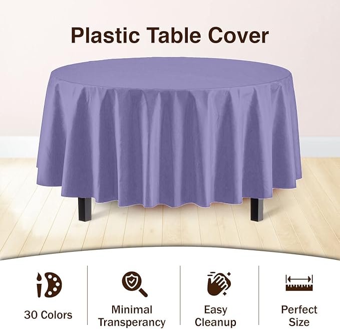 Party Solids 12-Pack Premium Plastic Tablecloth 84in. Round Table Cover - Image 3