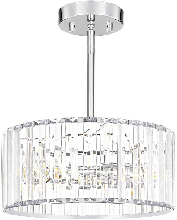 Modern Crystal Chandelier for Dining Room, Chrome Semi Flush Mount Ceiling by Unknown