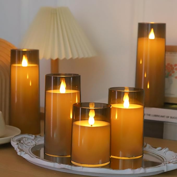 Fo32won Grey LED Flameless Pillar Candles Battery Operated - Image 8