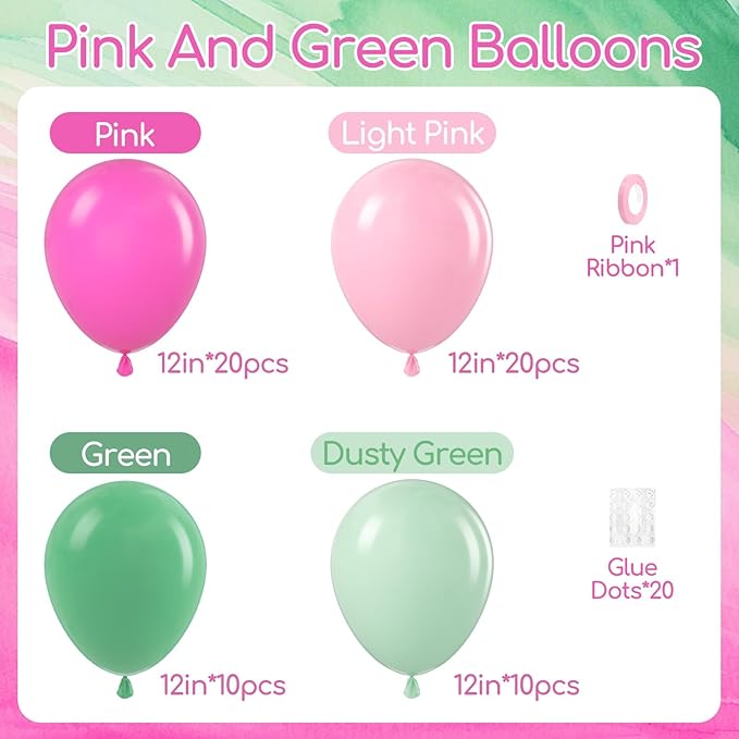 60pcs Pink and Green Balloons 12inch - Image 2