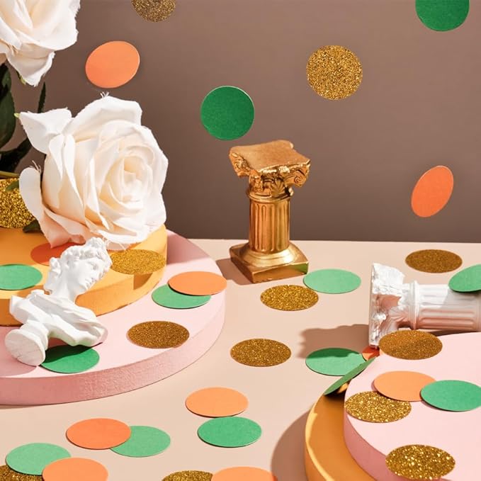Gold Orange and Green Confetti Table Decoration - Image 3