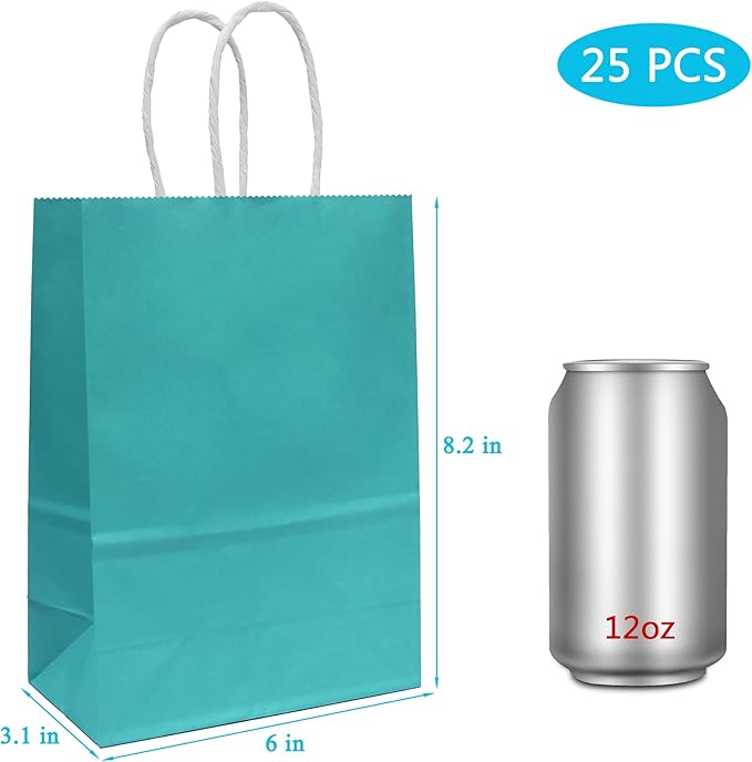 25 PCS Small Gift Bags Teal Blue Kraft Paper Bags Turquoise Gift Bags - Image 2