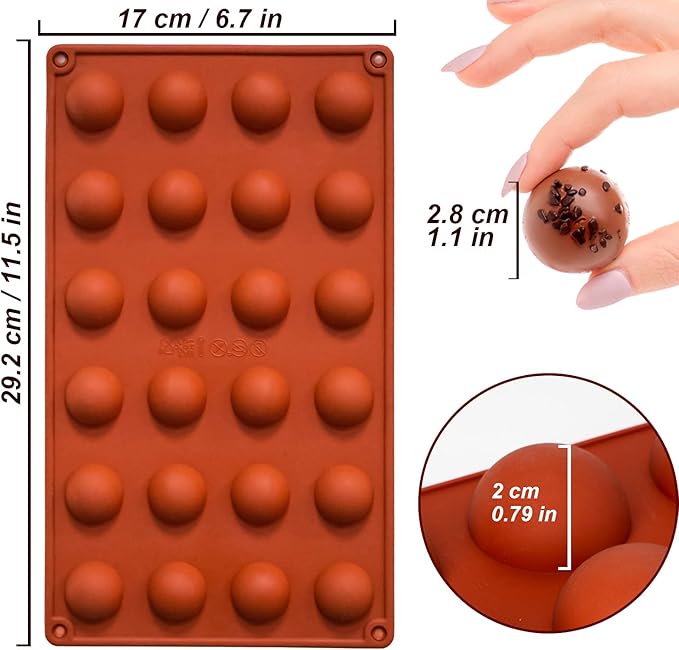 Mini 24-Cavity Semi Sphere Silicone Molds Non-Stick, 2 Packs Half Sphere - Image 6