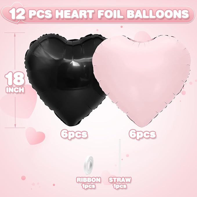 Black and Pink Heart Balloons - Image 2