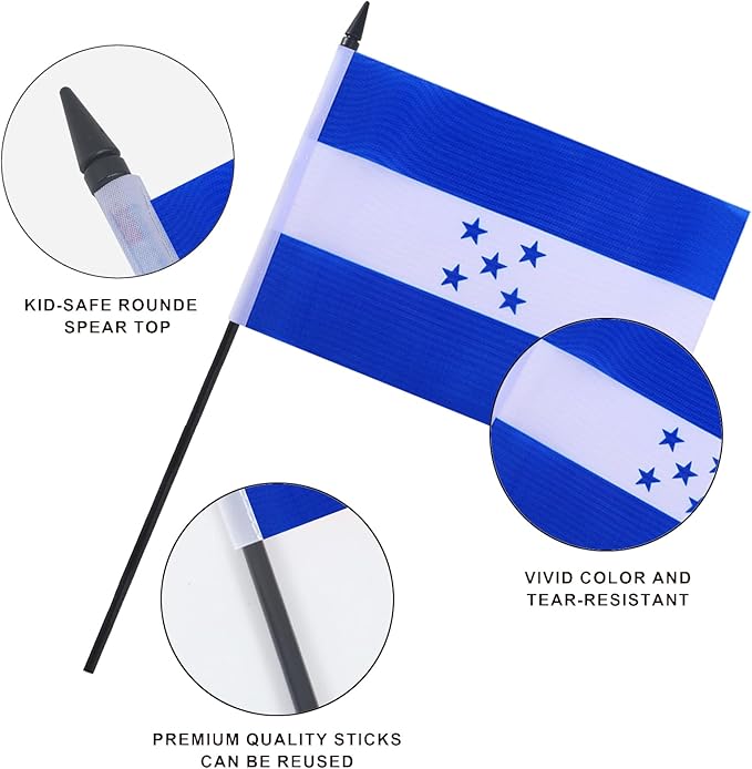 Honduras Desk Flag 12" Solid Pole Deluxe Set Hondurans Flags Banner Mini Small - Image 4