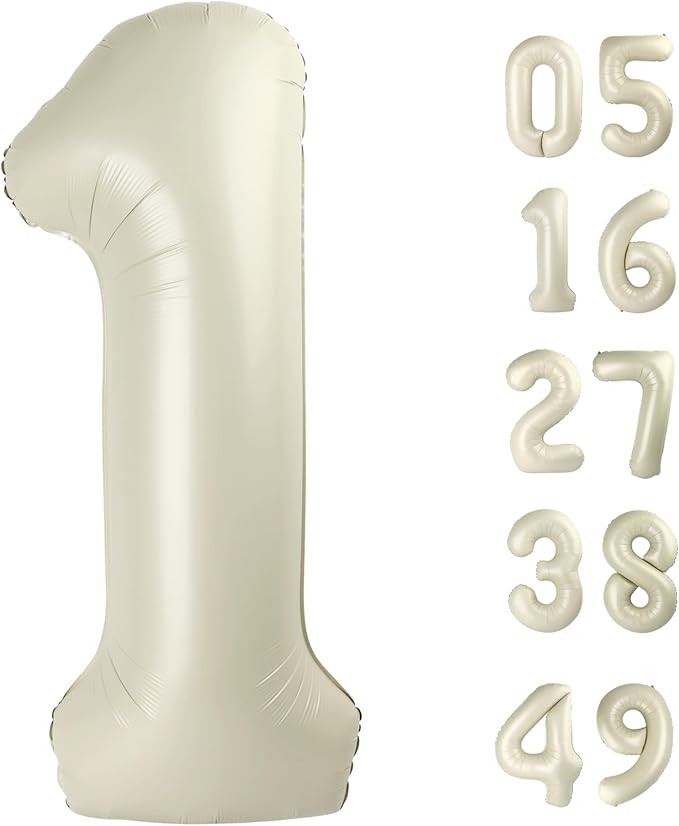 Cream White 1 Number Balloon 40 inch, Number 1 Birthday Balloon by Upgesy