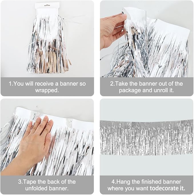 BEISHIDA 3 Packs 30 Feet Metallic Foil Fringe Garland Tinsel Streamers，Shiny - Image 3