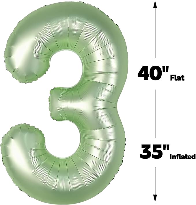 Large 40 Inch Sage Green 3 Number Balloon, 3 13 23 30 33 36 38 Oliver Green - Image 3
