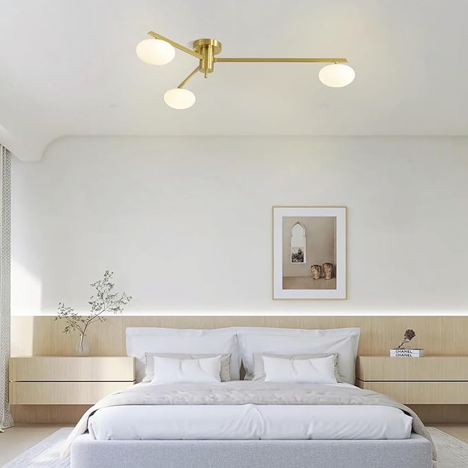 3-Light Gold Semi Flush Mount Ceiling Light, Modern Sputnik Chandelier - Image 8