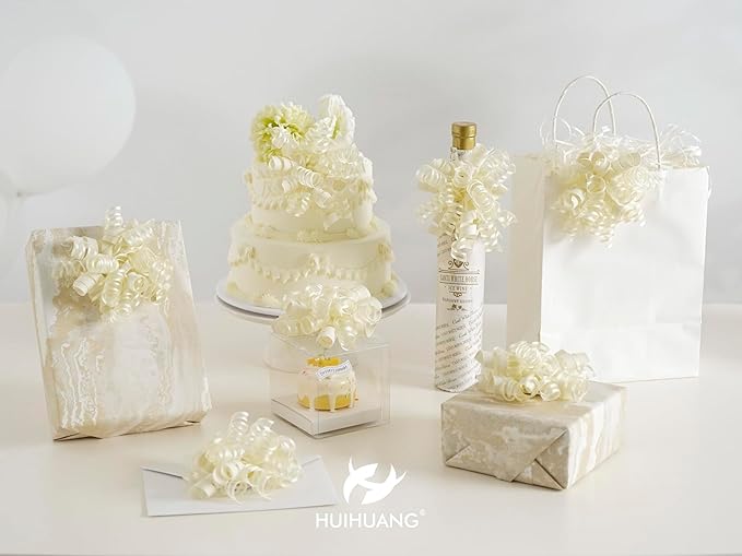 HUIHUANG Gift Wrapping Bows Gift Wrap Accessory Ivory Curly Ribbon Bow 5 inch x - Image 5