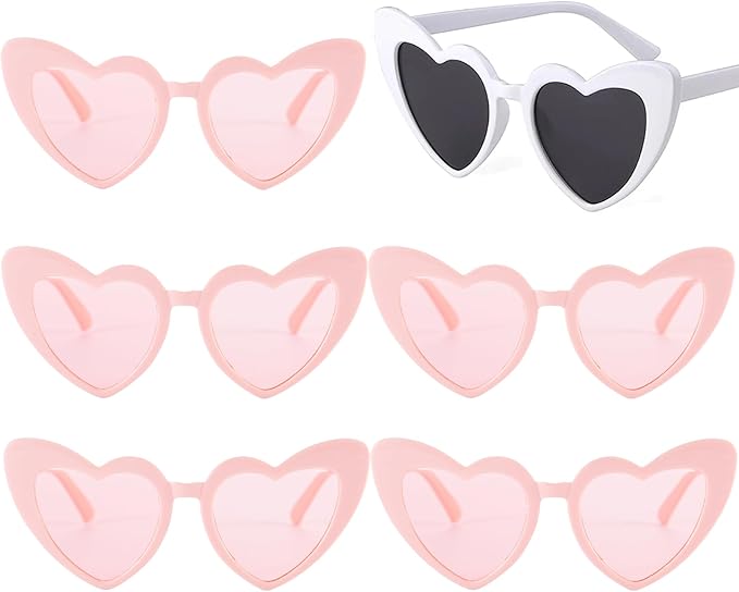Bachelorette Party Favor Sunglasses 6 Pack, Retro Cat Eye Heart Sunglasses by Kmopom