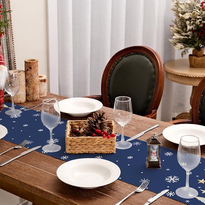GEEORY Christmas Table Runner 13x72 Inch, Xmas Trees Snowflakes Holiday - Image 8